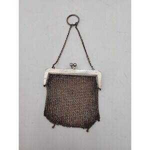 Vintage 1920's silver mesh metal‎ Art Deco purse bag